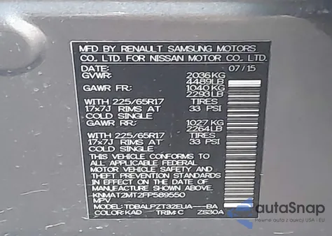 2015 Nissan Rogue S z USA, uszkodzony, nr VIN KNMAT2MT2FP589550